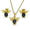 Juego de Arete y Dije de Adulto 10.379.0003 Oro Laminado, Diseño de Abeja, con Negro Cristal, Pulido, Tono Dorado