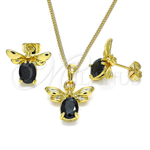 Juego de Arete y Dije de Adulto 10.379.0003 Oro Laminado, Diseño de Abeja, con Negro Cristal, Pulido, Tono Dorado