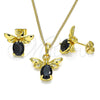 Juego de Arete y Dije de Adulto 10.379.0003 Oro Laminado, Diseño de Abeja, con Negro Cristal, Pulido, Tono Dorado