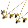 Juego de Arete y Dije de Adulto 10.379.0003 Oro Laminado, Diseño de Abeja, con Negro Cristal, Pulido, Tono Dorado