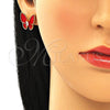Juego de Arete y Dije de Adulto 10.379.0009.1 Oro Laminado, Diseño de Mariposa, con Blanca Cristal, Esmaltado Rojo, Tono Dorado