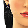 Juego de Arete y Dije de Adulto 10.379.0009.2 Oro Laminado, Diseño de Mariposa, con Blanca Cristal, Esmaltado Azul, Tono Dorado