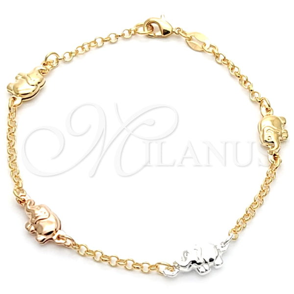Pulsera Elegante 03.32.0259.07 Oro Laminado, Diseño de Elefante y Rolo, Pulido, Tres Tonos