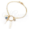 Pulsera de Dije 03.32.0266.07 Oro Laminado, Diseño de Llave y Mariner, con Blanca Zirconia Cubica, Pulido, Tono Dorado