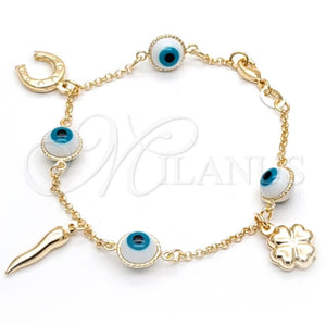 Pulsera de Dije 03.32.0267.07 Oro Laminado, Diseño de Trébol de Cuatro Hojas y Rolo, Pulido, Tono Dorado