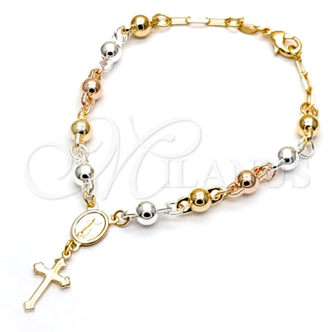 Pulsera de Dije 03.32.0268.07 Oro Laminado, Diseño de Cruz y Divino Niño , Pulido, Tres Tonos