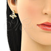 Arete Dormilona 02.379.0003 Oro Laminado, Diseño de Mariposa, con Marfil Perla, Pulido, Tono Dorado
