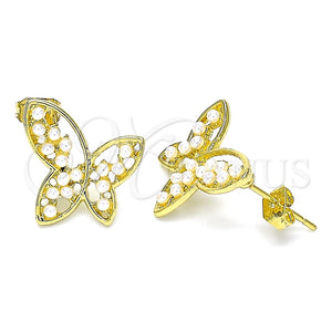 Arete Dormilona 02.379.0003 Oro Laminado, Diseño de Mariposa, con Marfil Perla, Pulido, Tono Dorado