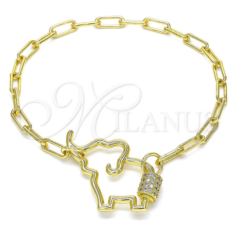 Pulsera Elegante 03.341.0078.07 Oro Laminado, Diseño de Elefante, con Blanca Micro Pave, Pulido, Tono Dorado (04 MM Thickness, 7 Inches Length)