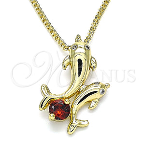 Collares con Dije 04.346.0020.1.20 Oro Laminado, Diseño de Delfín, con Granate Zirconia Cubica, Pulido, Tono Dorado (01 MM Thickness, 20 Inches Length)