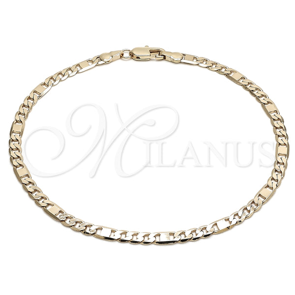 Tobillera Básica 04.319.0004.10 Oro Laminado, Diseño de Figaro, Pulido, Tono Dorado (04 MM Thickness, 10 Inches Length)