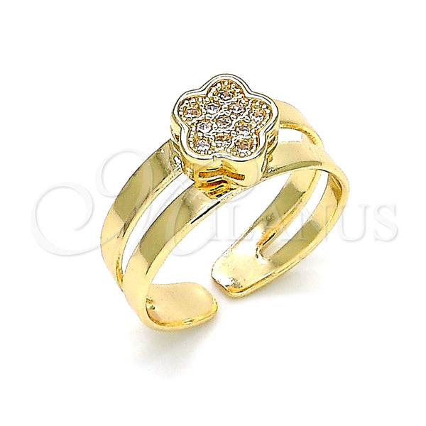 Anillo Infantil 01.233.0012 Oro Laminado, Diseño de Flor, con Blanca Micro Pave, Pulido, Tono Dorado (One size fits all)