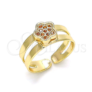 Anillo Infantil 01.233.0012.1 Oro Laminado, Diseño de Flor, con Granate Micro Pave, Pulido, Tono Dorado (One size fits all)