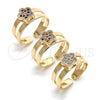 Anillo Infantil 01.233.0012.1 Oro Laminado, Diseño de Flor, con Granate Micro Pave, Pulido, Tono Dorado (One size fits all)