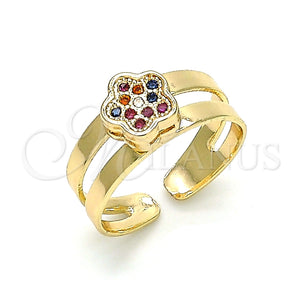 Anillo Infantil 01.233.0012.2 Oro Laminado, Diseño de Flor, con Multicolor Micro Pave, Pulido, Tono Dorado (One size fits all)