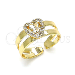 Anillo Infantil 01.233.0015 Oro Laminado, Diseño de Corazón y Mariposa, con Blanca Micro Pave, Pulido, Tono Dorado (One size fits all)