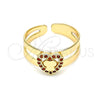 Anillo Infantil 01.233.0015.1 Oro Laminado, Diseño de Corazón y Mariposa, con Granate Micro Pave, Pulido, Tono Dorado (One size fits all)