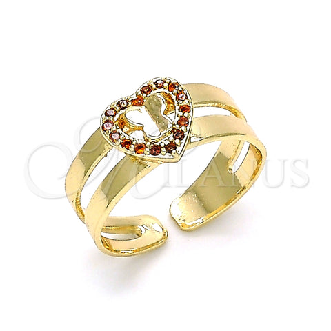 Anillo Infantil 01.233.0015.1 Oro Laminado, Diseño de Corazón y Mariposa, con Granate Micro Pave, Pulido, Tono Dorado (One size fits all)
