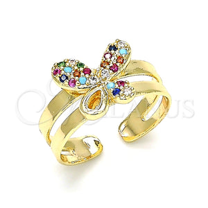 Anillo Infantil 01.233.0017.2 Oro Laminado, Diseño de Mariposa, con Multicolor Micro Pave, Pulido, Tono Dorado (One size fits all)