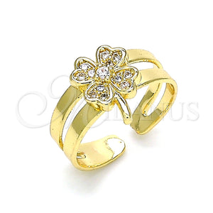 Anillo Infantil 01.233.0018 Oro Laminado, Diseño de Trébol de Cuatro Hojas, con Blanca Micro Pave, Pulido, Tono Dorado (One size fits all)