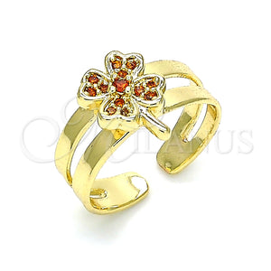 Anillo Infantil 01.233.0018.1 Oro Laminado, Diseño de Trébol de Cuatro Hojas, con Granate Micro Pave, Pulido, Tono Dorado (One size fits all)