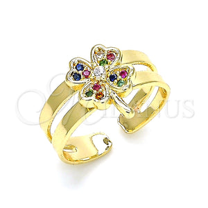 Anillo Infantil 01.233.0018.2 Oro Laminado, Diseño de Trébol de Cuatro Hojas, con Multicolor Micro Pave, Pulido, Tono Dorado (One size fits all)
