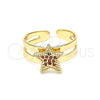 Anillo Infantil 01.233.0019.1 Oro Laminado, Diseño de Estrella, con Granate Micro Pave, Pulido, Tono Dorado (One size fits all)
