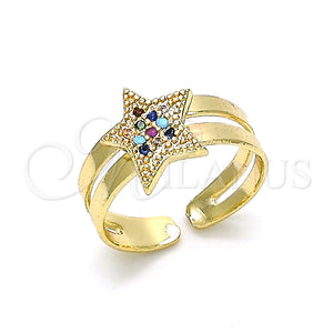 Anillo Infantil 01.233.0019.2 Oro Laminado, Diseño de Estrella, con Multicolor Micro Pave, Pulido, Tono Dorado (One size fits all)