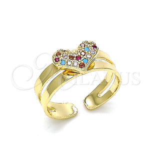 Anillo Infantil 01.233.0020.2 Oro Laminado, Diseño de Corazón, con Multicolor Micro Pave, Pulido, Tono Dorado (One size fits all)