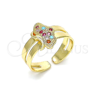 Anillo Infantil 01.233.0021.2 Oro Laminado, Diseño de Mariposa, con Multicolor Micro Pave, Pulido, Tono Dorado (One size fits all)