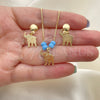 Juego de Arete y Dije de Adulto 10.09.0042 Oro Laminado, Diseño de Elefante y Box, con Aguamarina Opal, Pulido, Tono Dorado