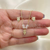 Juego de Arete y Dije de Adulto 10.09.0043 Oro Laminado, Diseño de Búho y Box, con Blanca Madre Perla, Pulido, Tono Dorado