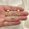 Juego de Arete y Dije de Adulto 10.09.0047 Oro Laminado, Diseño de Mariposa y Box, con Astral Pink Opal, Pulido, Tono Dorado