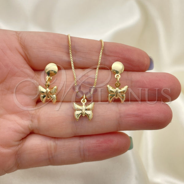 Juego de Arete y Dije de Adulto 10.09.0047 Oro Laminado, Diseño de Mariposa y Box, con Astral Pink Opal, Pulido, Tono Dorado