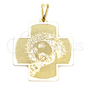 Dije Religioso 05.09.0086 Oro Laminado, Diseño de Cruz y Jesus, Resinado, Tono Dorado