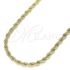 Gargantilla Basica 04.213.0102.30 Oro Laminado, Diseño de Rope, Pulido, Tono Dorado (04 MM Thickness, 30 Inches Length)