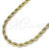 Gargantilla Basica 04.213.0103.20 Oro Laminado, Diseño de Rope, Pulido, Tono Dorado (Grosor 05 MM, 20 Pulgadas de Largo)