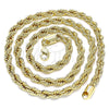 Gargantilla Basica 04.213.0103.20 Oro Laminado, Diseño de Rope, Pulido, Tono Dorado (Grosor 05 MM, 20 Pulgadas de Largo)