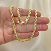 Gargantilla Basica 04.213.0103.22 Oro Laminado, Diseño de Rope, Pulido, Tono Dorado (Grosor 05 MM, 22 Pulgadas de Largo)
