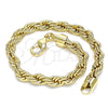 Pulsera Básica 04.213.0206.08 Oro Laminado, Diseño de Rope, Pulido, Tono Dorado (06 MM Thickness, 8 Inches Length)