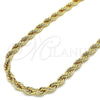 Gargantilla Basica 04.213.0206.24 Oro Laminado, Diseño de Rope, Pulido, Tono Dorado (06 MM Thickness, 24 Inches Length)