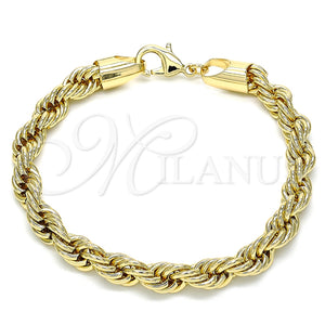 Pulsera Básica 04.213.0207.08 Oro Laminado, Diseño de Rope, Pulido, Tono Dorado (07 MM Thickness, 8 Inches Length)
