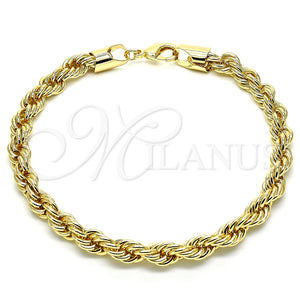 Tobillera Básica 04.213.0207.10 Oro Laminado, Diseño de Rope, Pulido, Tono Dorado (07 MM Thickness, 10 Inches Length)