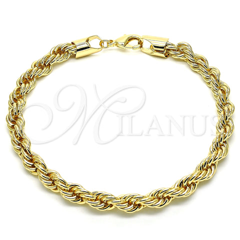 Tobillera Básica 04.213.0207.10 Oro Laminado, Diseño de Rope, Pulido, Tono Dorado (07 MM Thickness, 10 Inches Length)