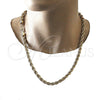 Gargantilla Basica 04.213.0207.24 Oro Laminado, Diseño de Rope, Pulido, Tono Dorado (07 MM Thickness, 24 Inches Length)