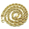 Gargantilla Basica 04.213.0207.24 Oro Laminado, Diseño de Rope, Pulido, Tono Dorado (07 MM Thickness, 24 Inches Length)