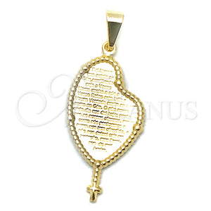 Dije Religioso 05.09.0093 Oro Laminado, Diseño de Oracion y Cruz, Pulido, Tono Dorado