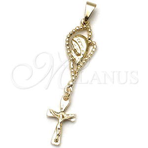 Dije Religioso 05.09.0094 Oro Laminado, Diseño de Cruz y Jesus, Pulido, Tono Dorado
