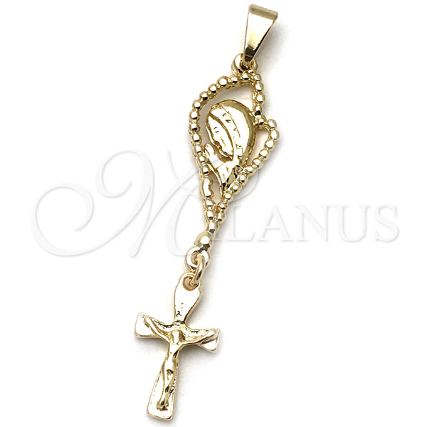 Dije Religioso 05.09.0094 Oro Laminado, Diseño de Cruz y Jesus, Pulido, Tono Dorado