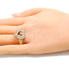 Anillo Multi Piedra 01.283.0017.09 Oro Laminado, Diseño de Corazón y Baguette, con Blanca Zirconia Cubica, Pulido, Tono Dorado (Size 9)